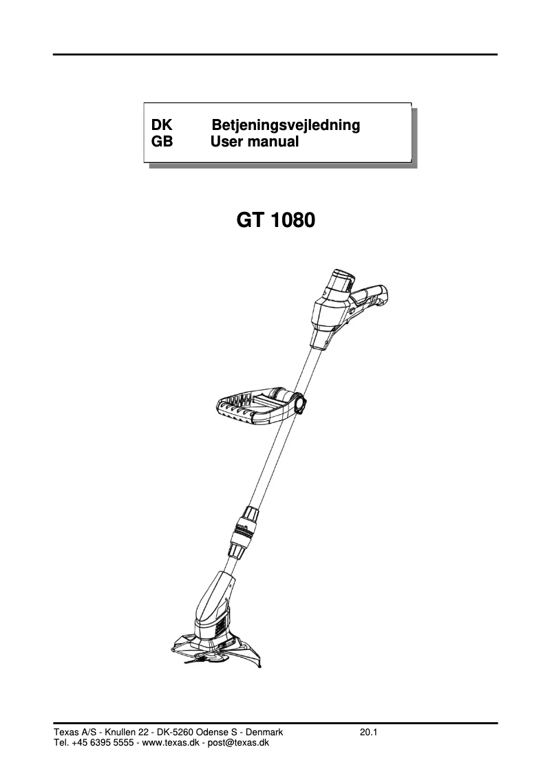 First page image of the manual for GT1080