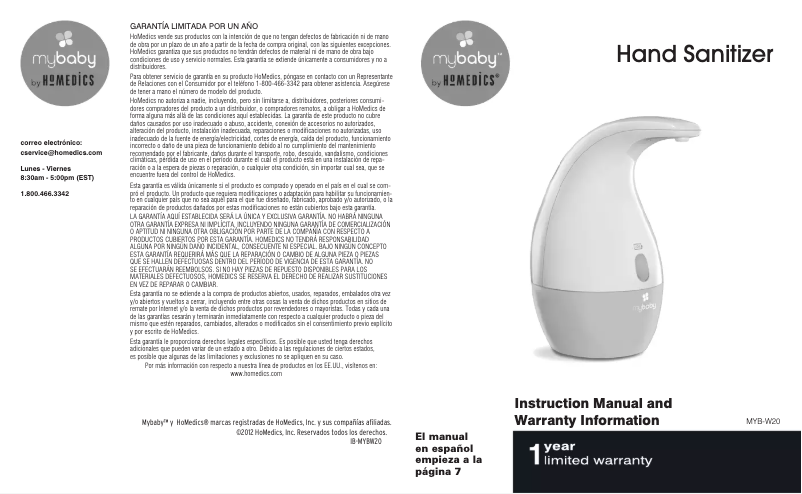 Page 1 of the manual User Manual Homedics MYB-W20