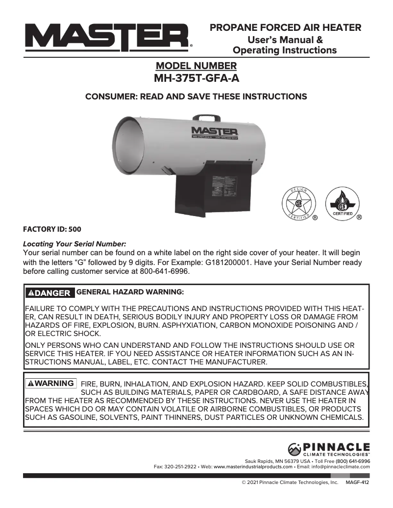 First page image of the manual for MH-375T-GFA