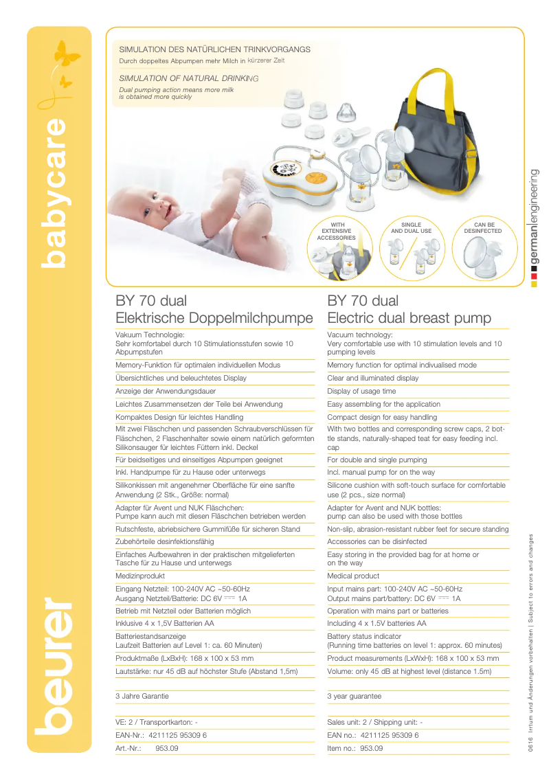 Page 1 of the manual Technical Sheet Beurer BY 70