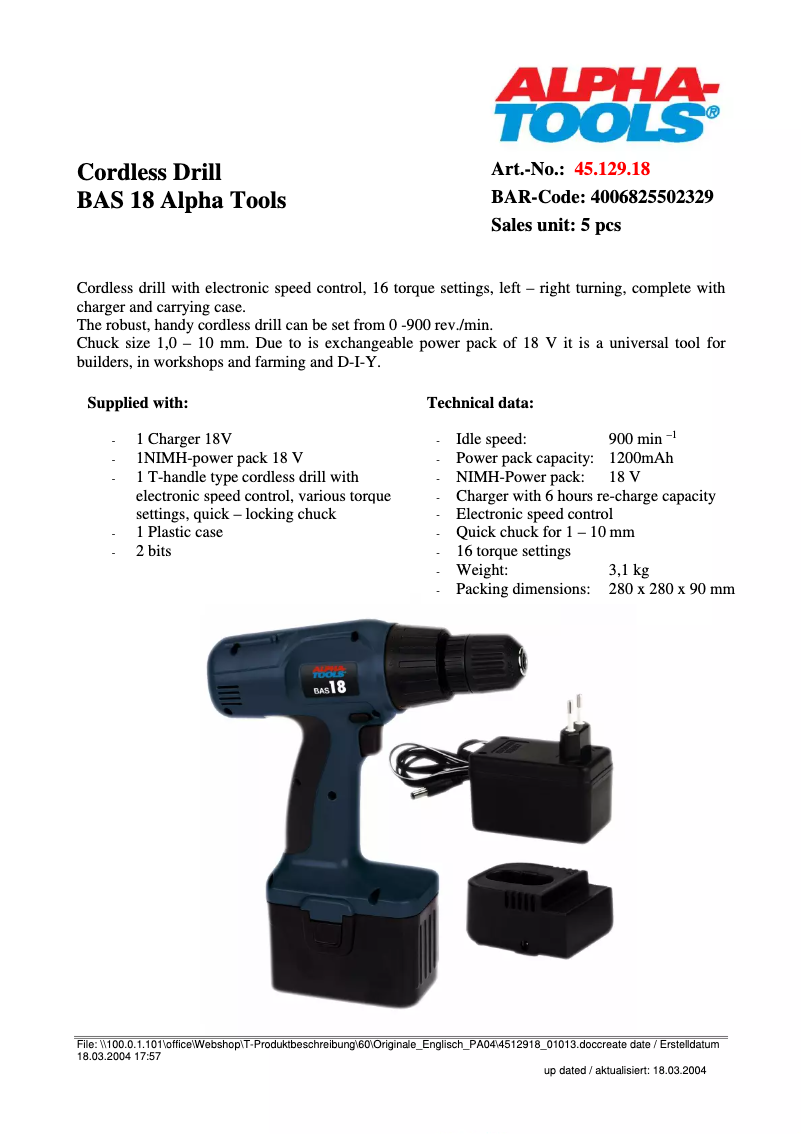 Page 1 of the manual User Manual Alpha Tools BAS 18