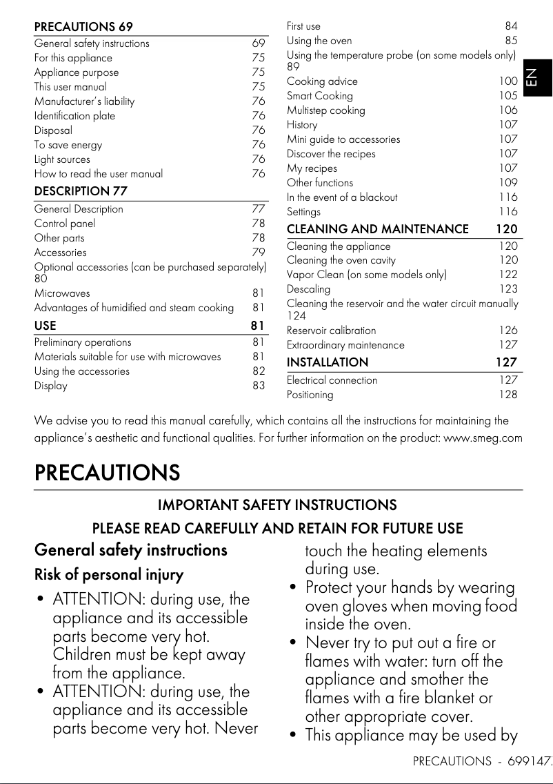 Page 1 of the manual User Manual Smeg SO4106WAPG