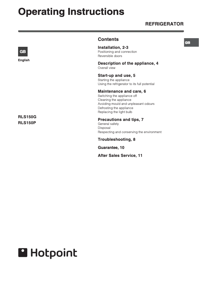 Page 1 of the manual User Manual Hotpoint RLS150G