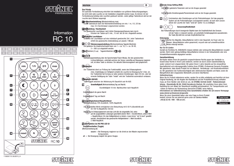 Page 1 of the manual User Manual Steinel RC10
