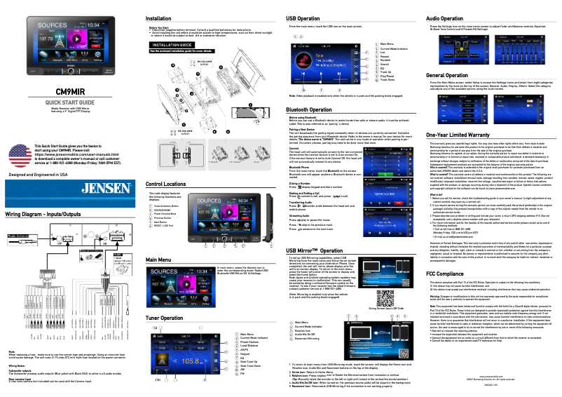 Page 1 of the manual Quick Start Guide Jensen CM9MIR