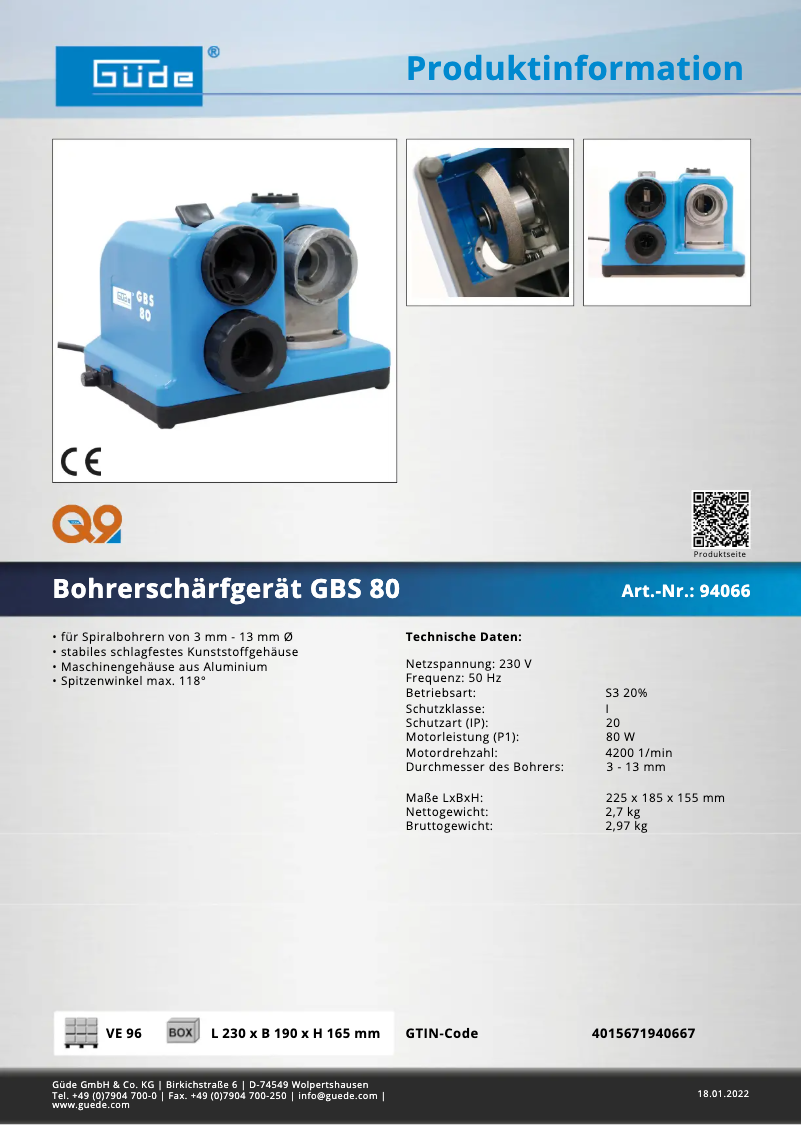 Page 1 of the manual Technical Sheet Güde GBS 80