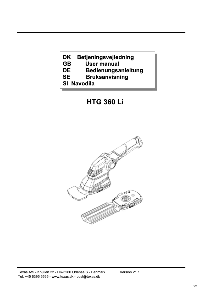 First page image of the manual for HTG360Li