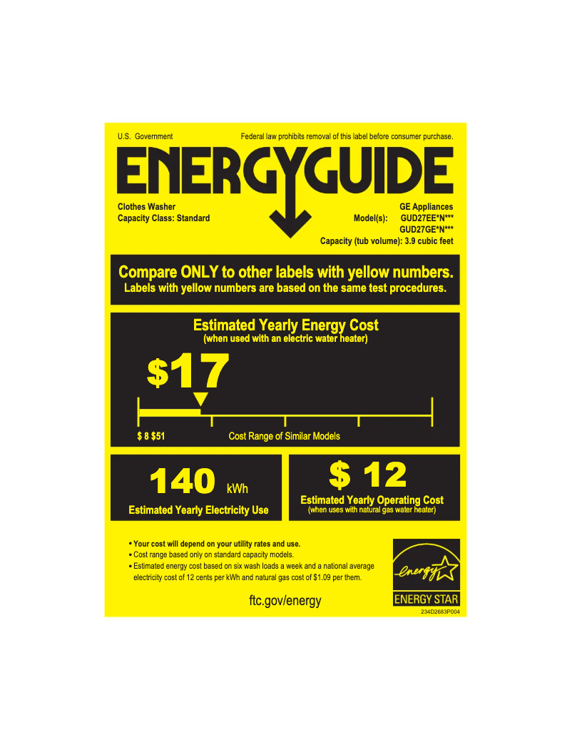 Page 1 of the manual Energy Label GE GUV27ESSMWW