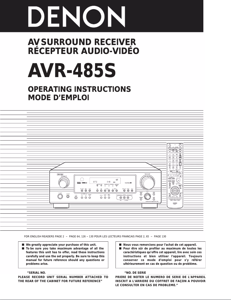 Page 1 of the manual User Manual Denon AVR-485S