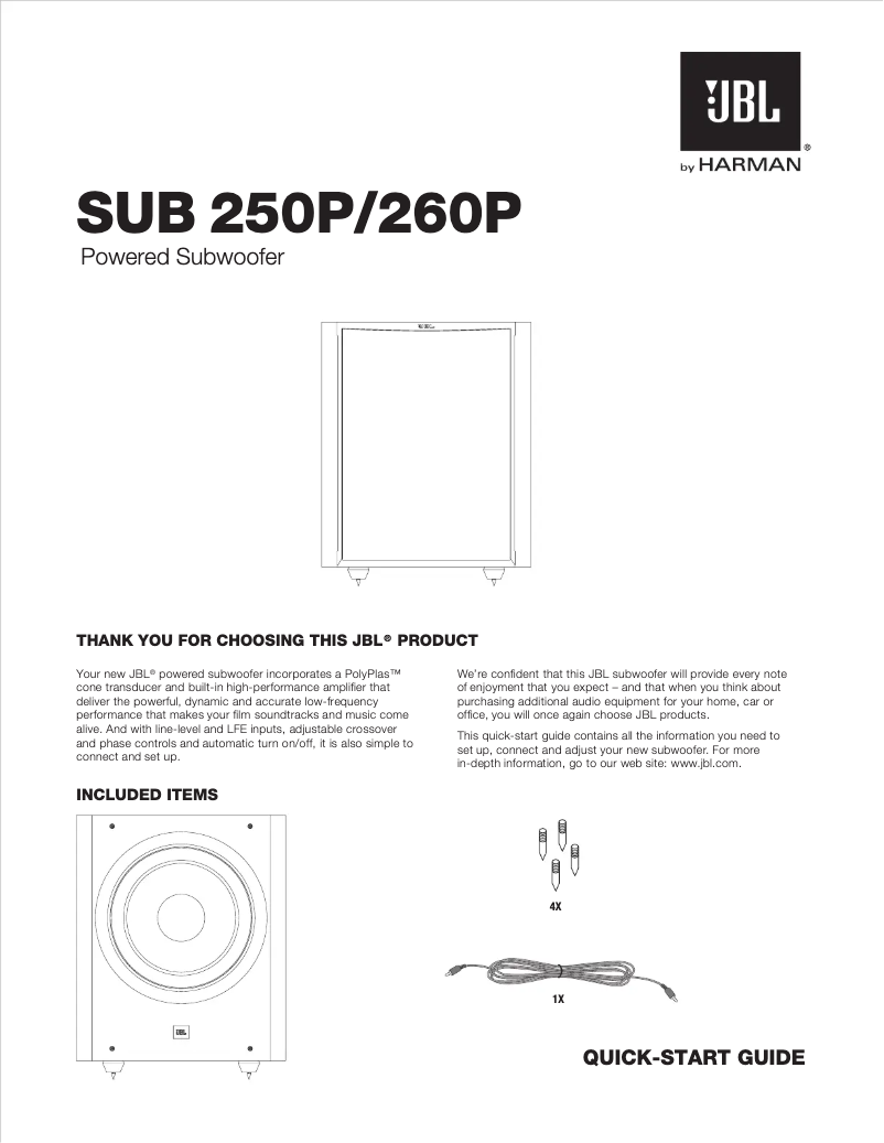 First page image of the manual for Studio SUB 260P