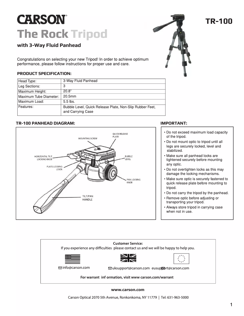 First page image of the manual for The Rock TR-100