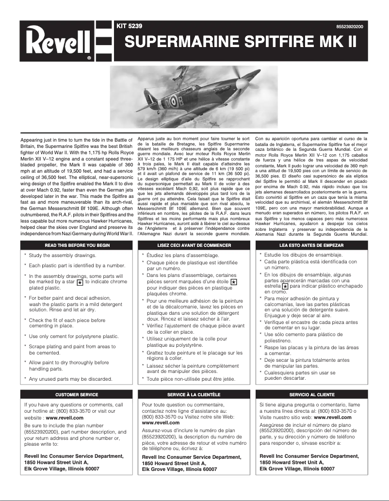 Page 1 of the manual User Manual Revell Spitfire MKII