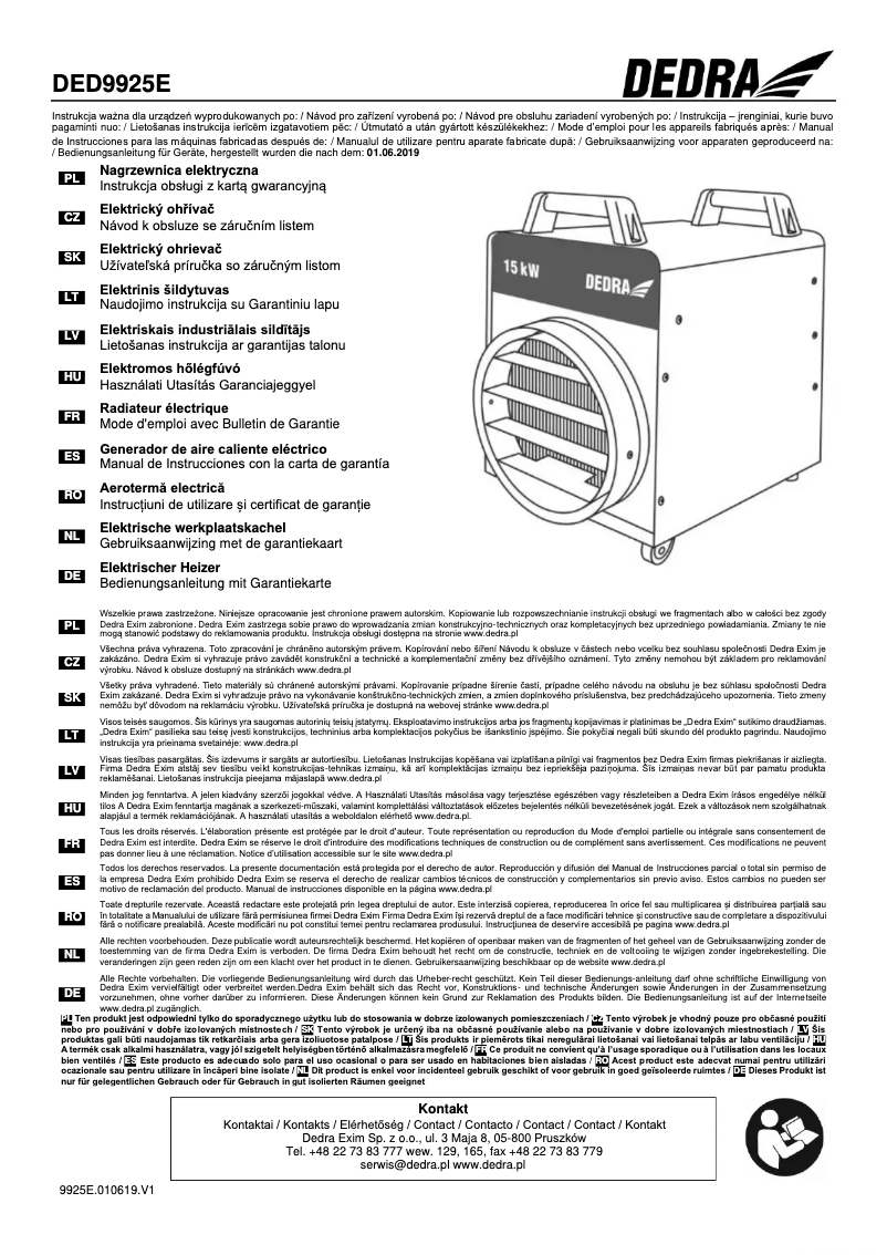 First page image of the manual for DED9925E