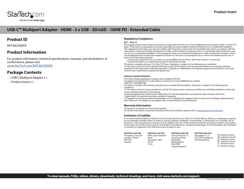 First page image of the manual for DKT30CHSDPD