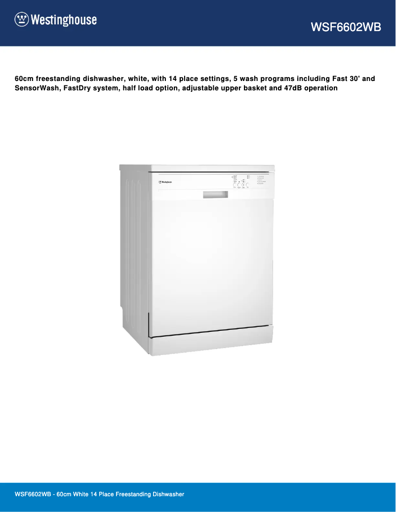 Page 1 de la notice Fiche technique Westinghouse WSF6602WB