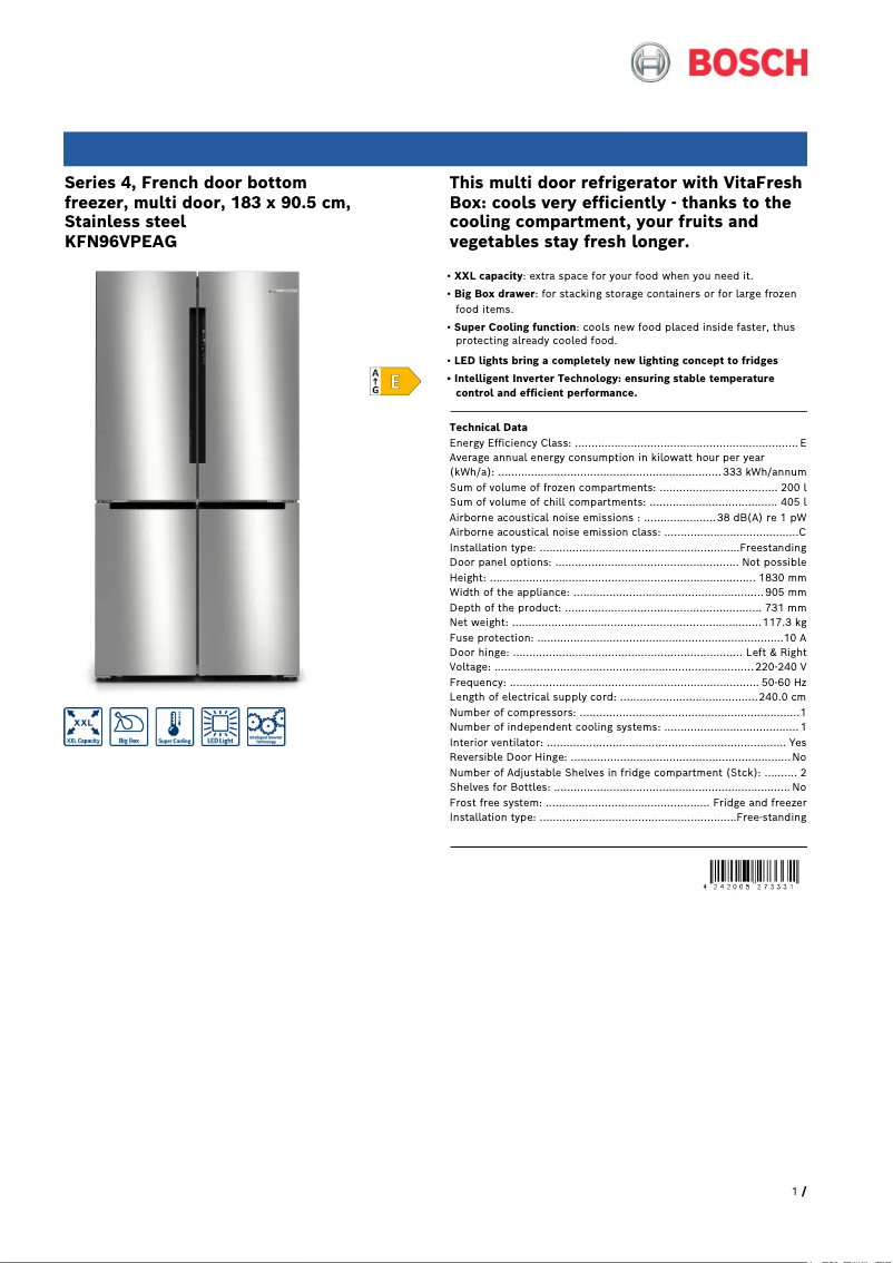 First page image of the manual for KFN96VPEAG