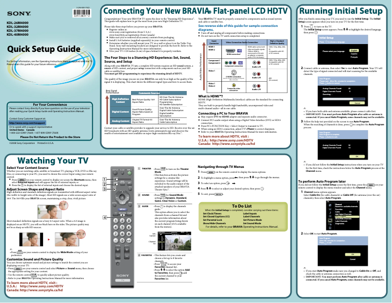 First page image of the manual for Bravia KDL-37M4000