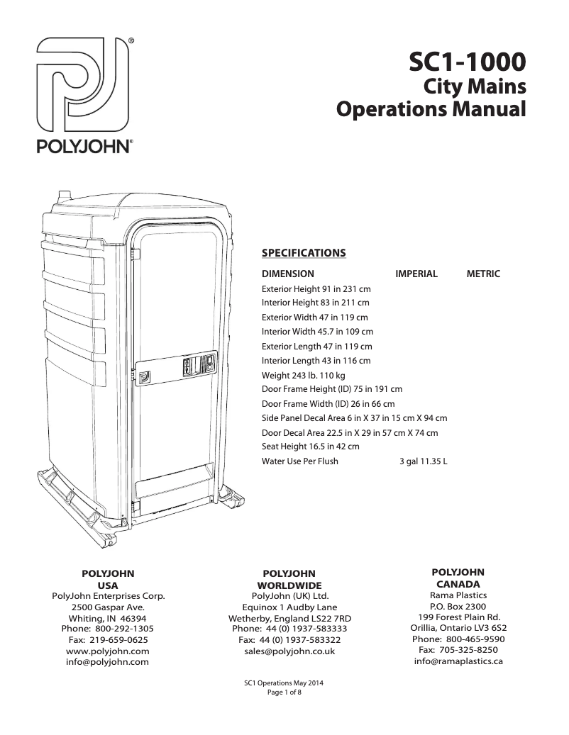 Page 1 of the manual User Manual PolyJohn SC1-1009