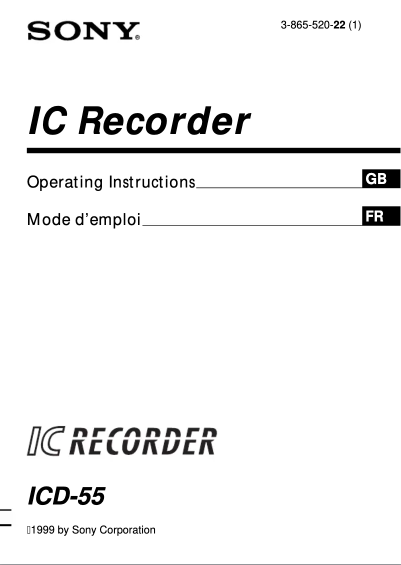 Page 1 of the manual User Manual Sony ICD-55