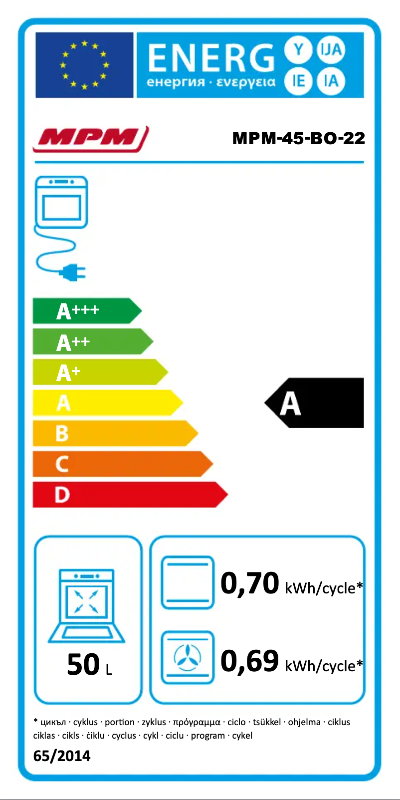 Page 1 of the manual Energy Label MPM MPM-45-BO-22