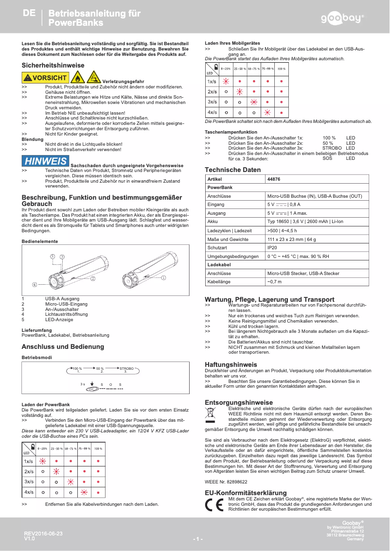 Page 1 of the manual User Manual Goobay 44876