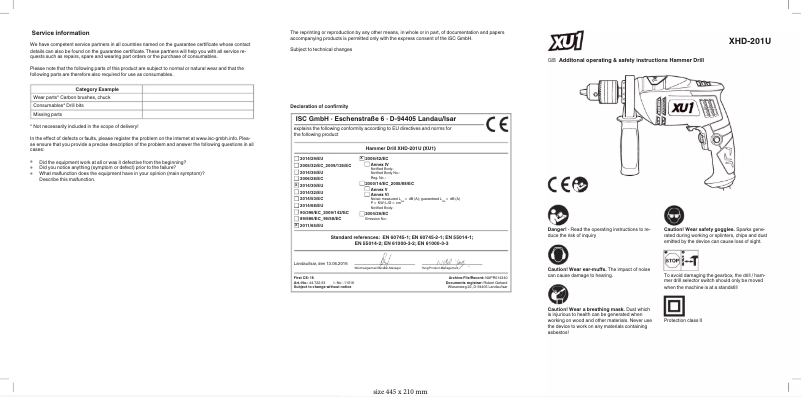 First page image of the manual for XHD-201U
