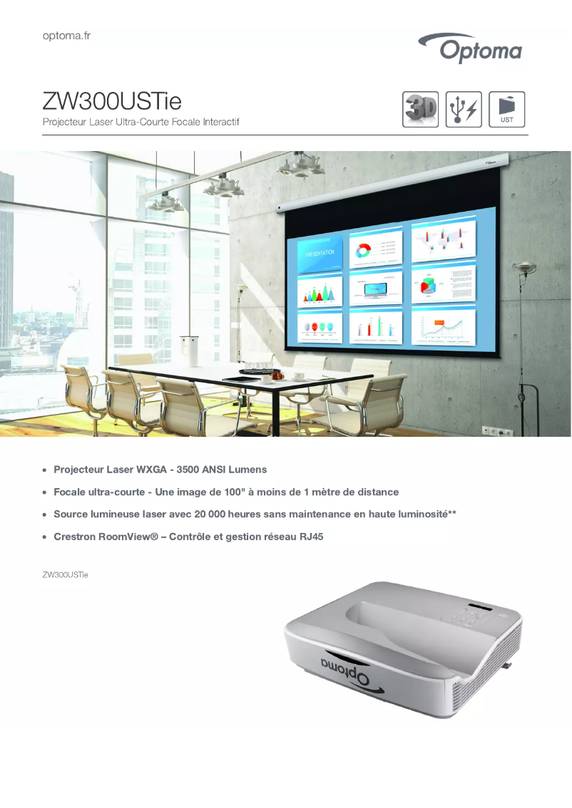 Page 1 of the manual Technical Sheet Optoma ZW300USTie