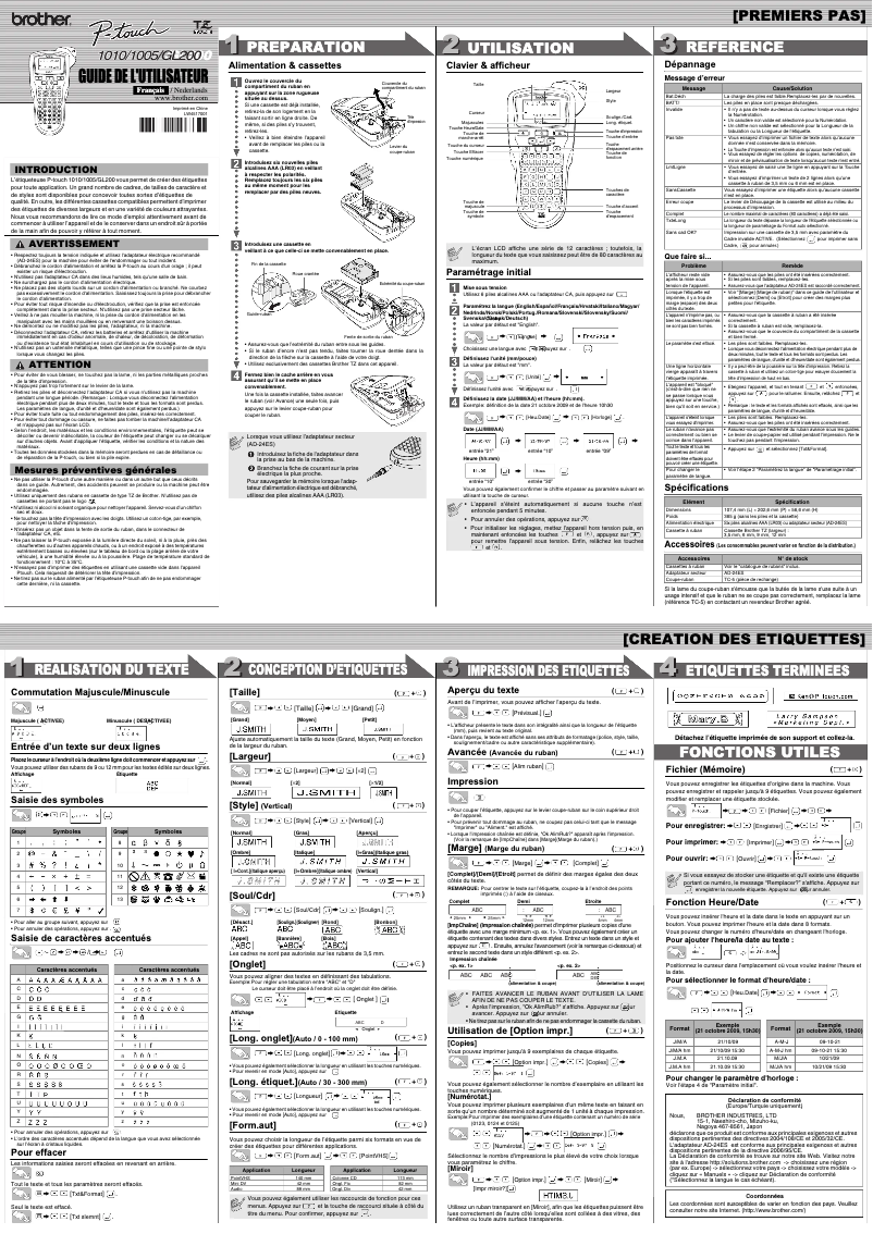 First page image of the manual for P-Touch 1005