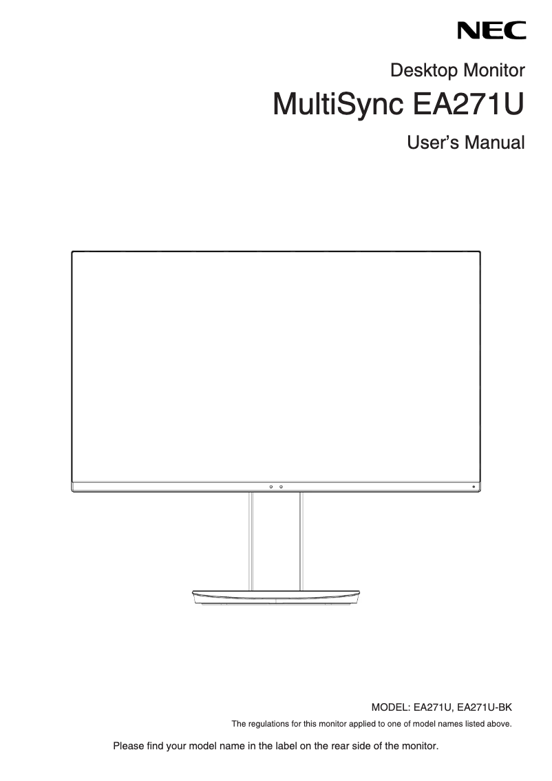 First page image of the manual for MultiSync EA271U