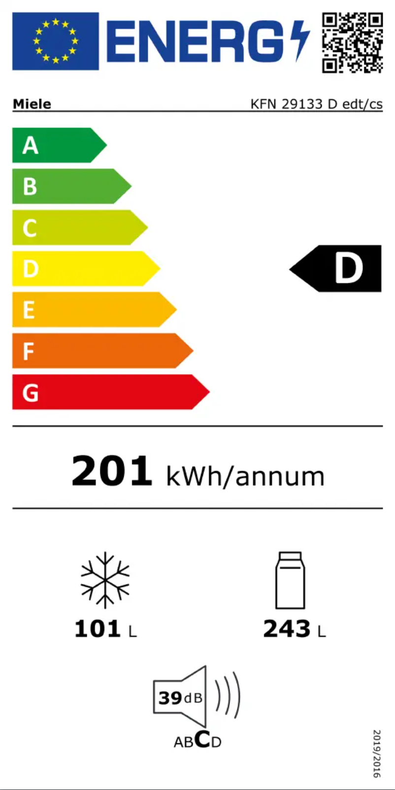Page 1 of the manual Energy Label Miele KFN 29133 D edt/cs