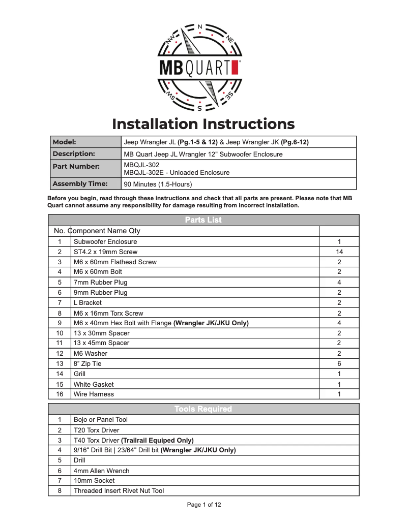 First page image of the manual for MBQJL-302