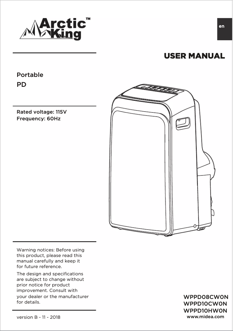 Page 1 of the manual User Manual Arctic King WPPD10CW0N