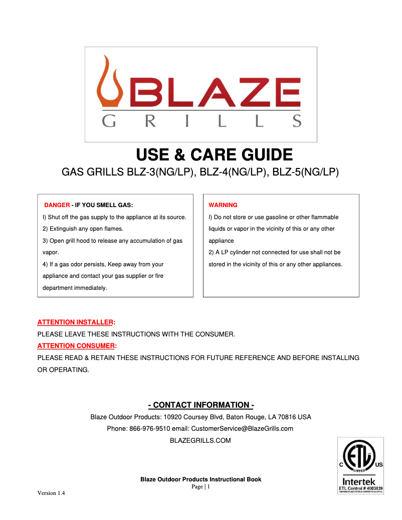 Page 1 of the manual User Manual Blaze BLZ4LP