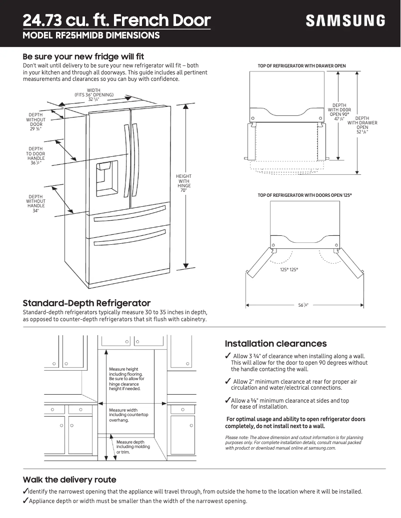Page 1 of the manual Measuring Guide Samsung RF25HMIDBSR