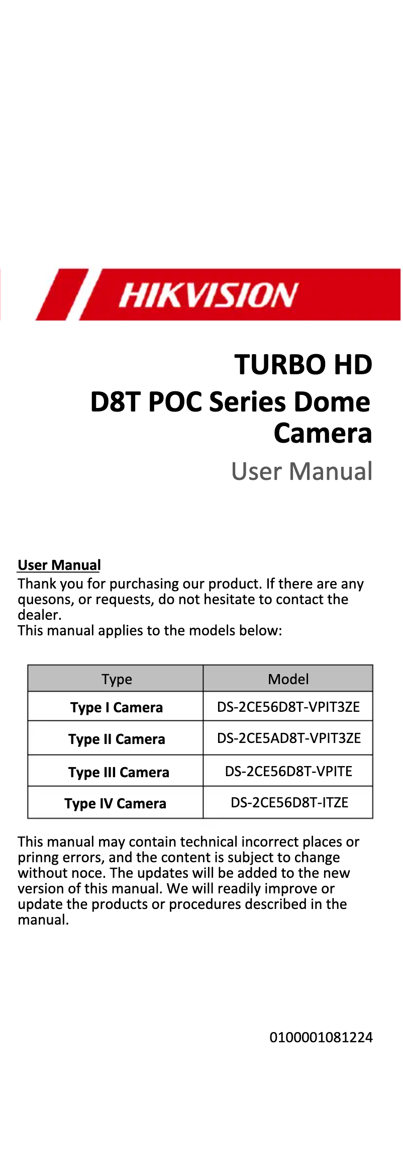 Page 1 of the manual User Manual Hikvision DS-2CE56D8T-VPITE