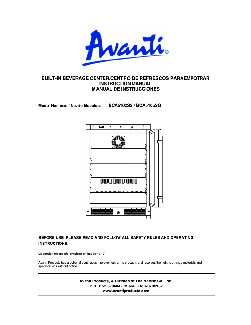 First page image of the manual for BCA5105SG1