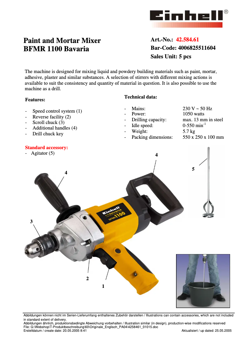 Page 1 of the manual User Manual Bavaria by Einhell BFMR 1100