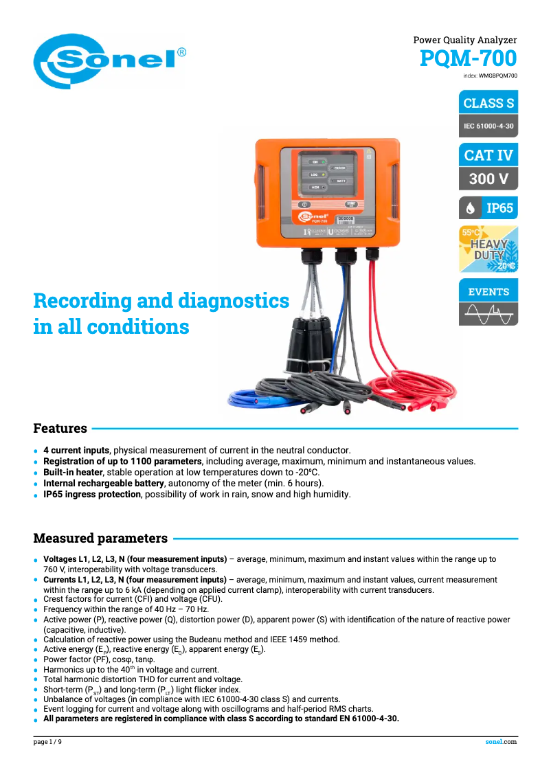 First page image of the manual for PQM-700