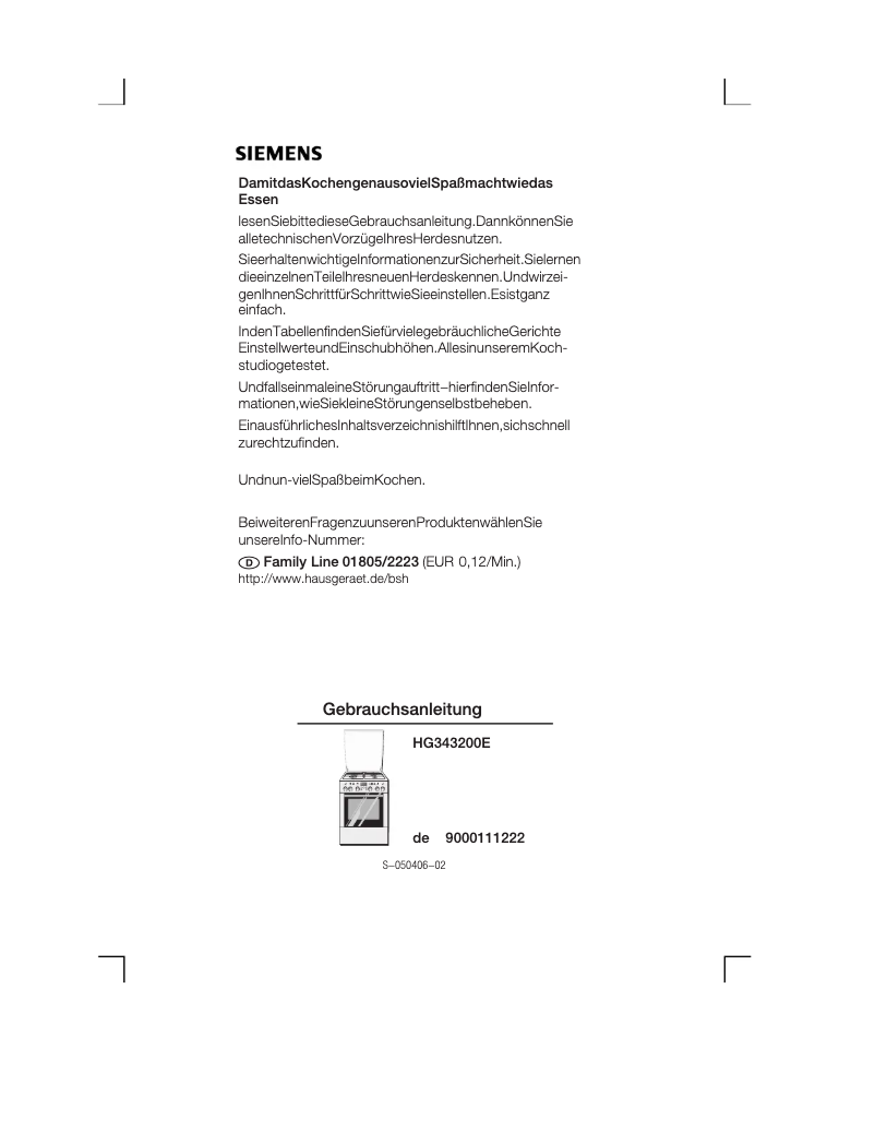Page 1 of the manual User Manual Siemens HG343200E