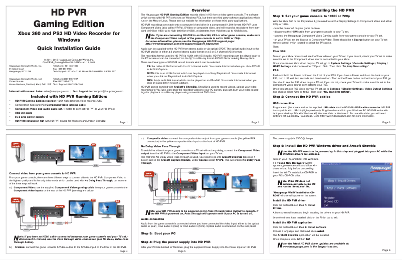 Page 1 of the manual User Manual Hauppauge HD PVR