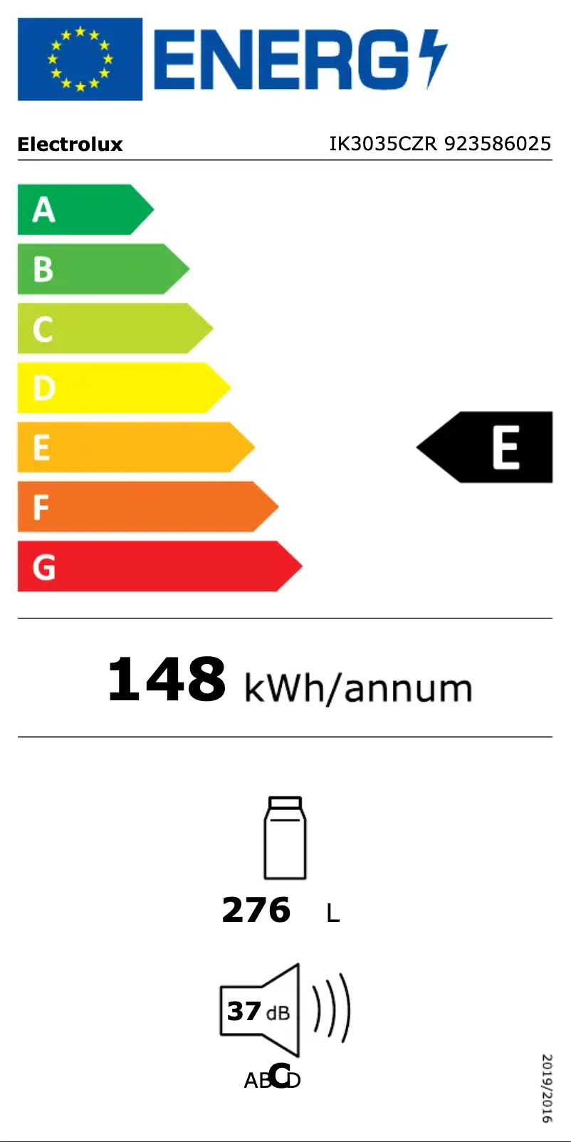 Page 1 of the manual Energy Label Electrolux IK3035CZR