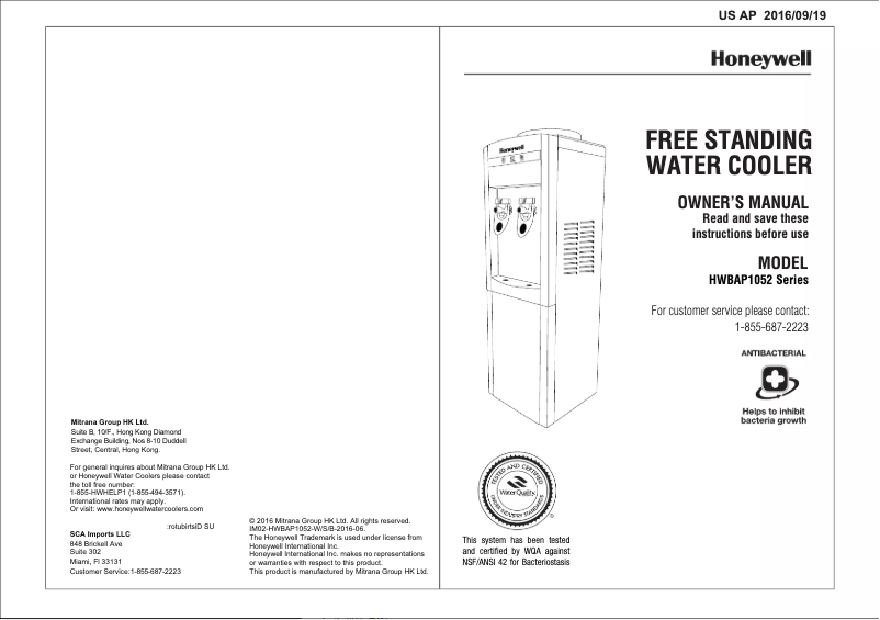 Page 1 of the manual User Manual Honeywell HWBAP1052
