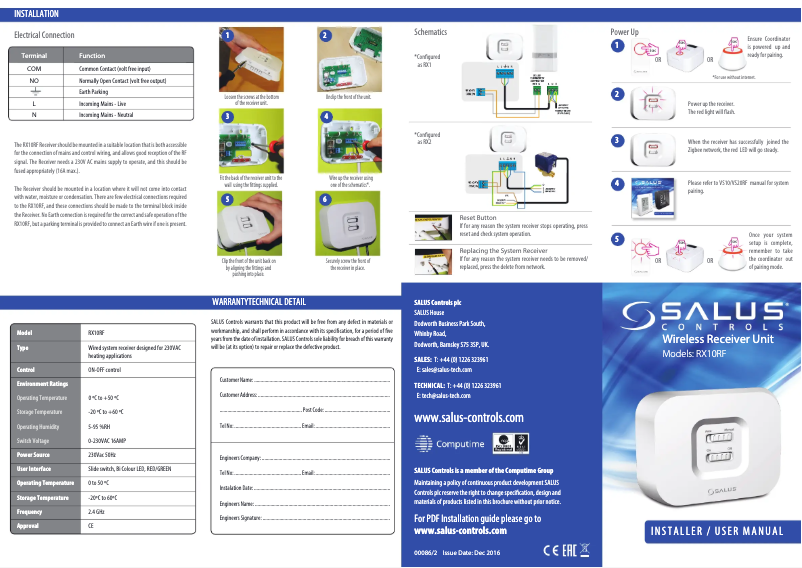 Page 1 of the manual User Manual Salus RX10RF