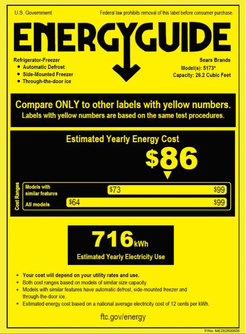 Page 1 of the manual Energy Label Kenmore 51733