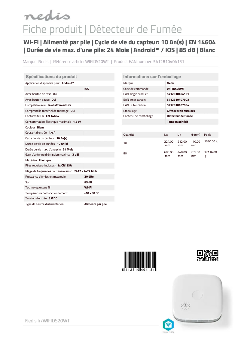 Page 1 of the manual Technical Sheet Nedis WIFIDS20WT