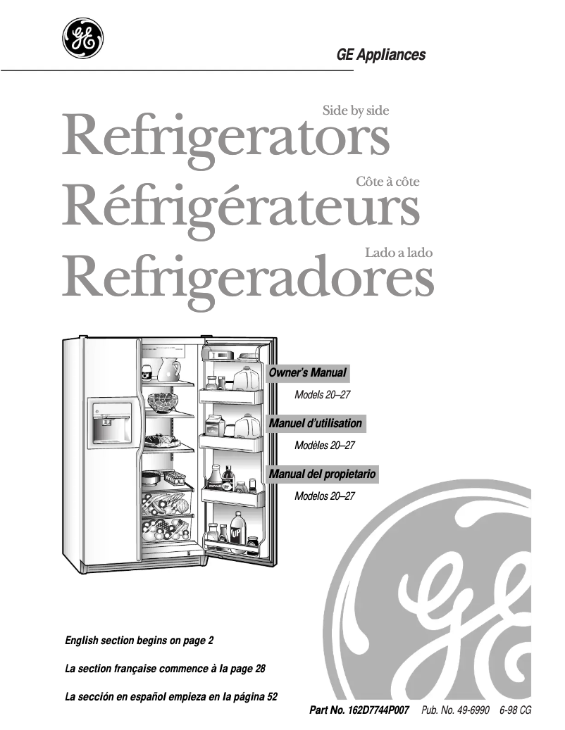 Page 1 of the manual Use and Maintenance Manual GE TFX27ZRBBB