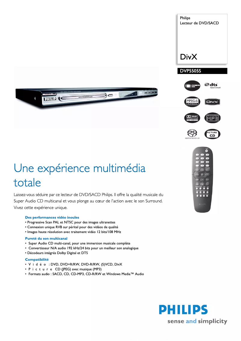Page 1 of the manual Technical Sheet Philips DVP5505S