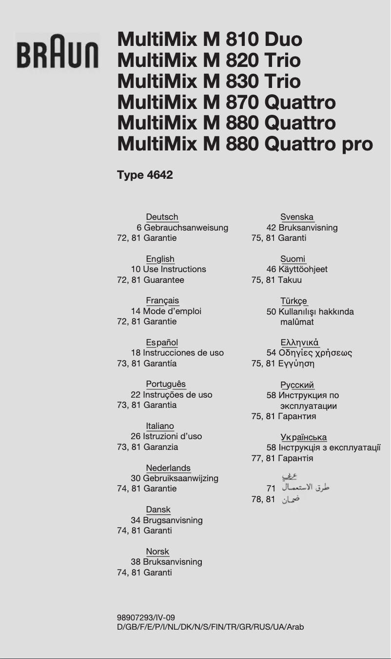 Page 1 of the manual User Manual Braun M870