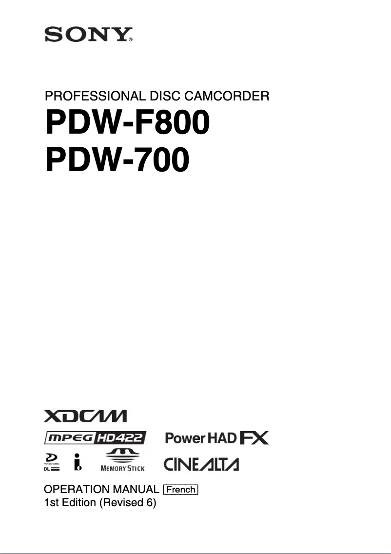 Page 1 of the manual User Manual Sony PDW-F800