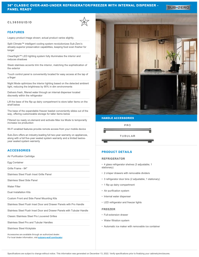 Page 1 of the manual User Manual Sub-Zero CL3650UIO